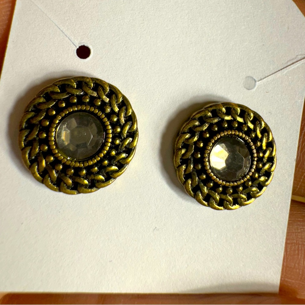 Women's Mandala Stud Earrings Circular Brass Gold Metal Tribal Earring